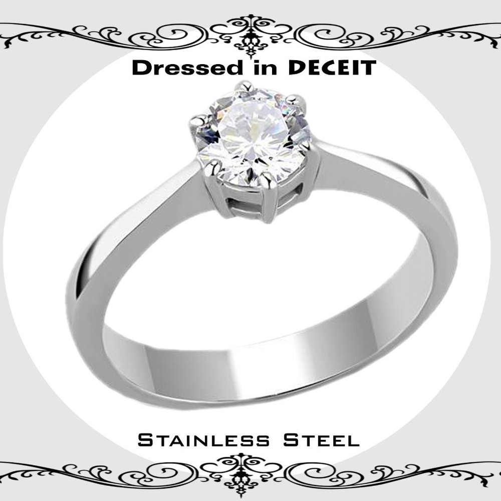 Solitaire 6 mm .84 Carat Round Cz  Stainless Steel Engagement Sz 5-6-7-8-9-10